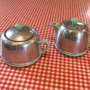 Vintage Pale Green Beehive Creamer and Sugar Bowl